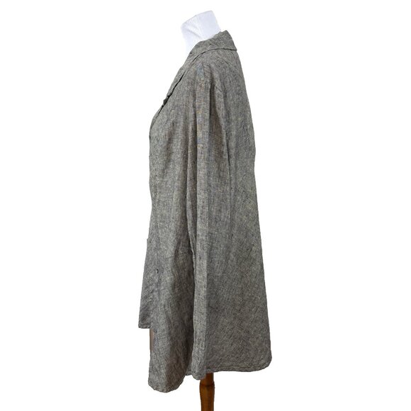 FLAX Linen Duster Button Up Jacket Medium Lagenlook Gray Boho Modest Layered - Picture 4 of 7